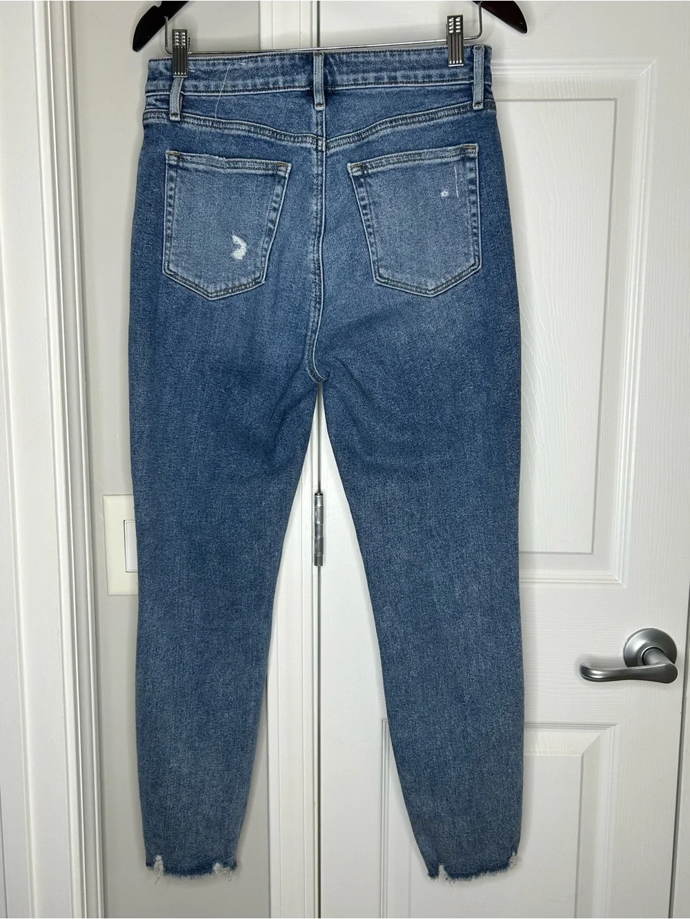 LOFT High Rise Skinny Jeans 29/8 Distressed Raw Hem Blue